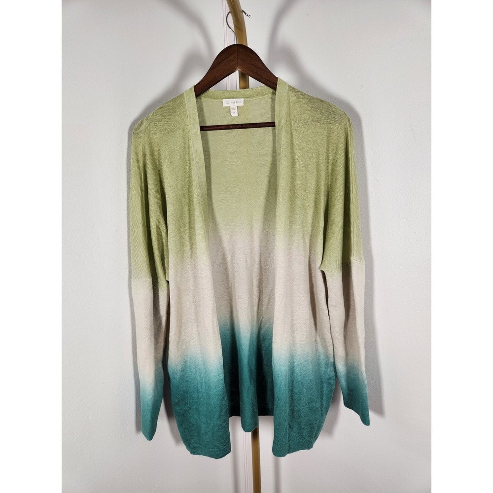 Garnet Hill Blue Green Ombre 100% Linen Open Front Cardigan Long Sleeve Size M - Picture 2 of 8